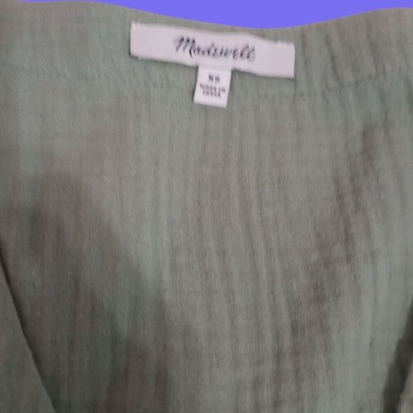 Madewell Cuff Sleeves Gauze Button-Front Tiered Mini Dress Sage Green Xsmall - Picture 4 of 13